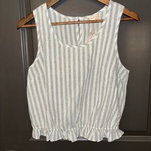 NWT Hem & Thread White and Blue Ruffled Crop Tank Top